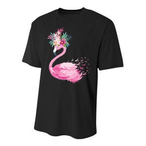 Breast Cancer Awareness Flamingo Floral Youth Performance Sprint T-Shirt