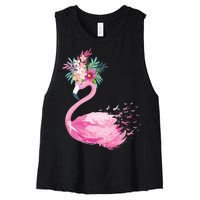 Breast Cancer Awareness Flamingo Floral Women's Racerback Cropped Tank