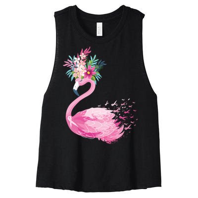 Breast Cancer Awareness Flamingo Floral Women's Racerback Cropped Tank