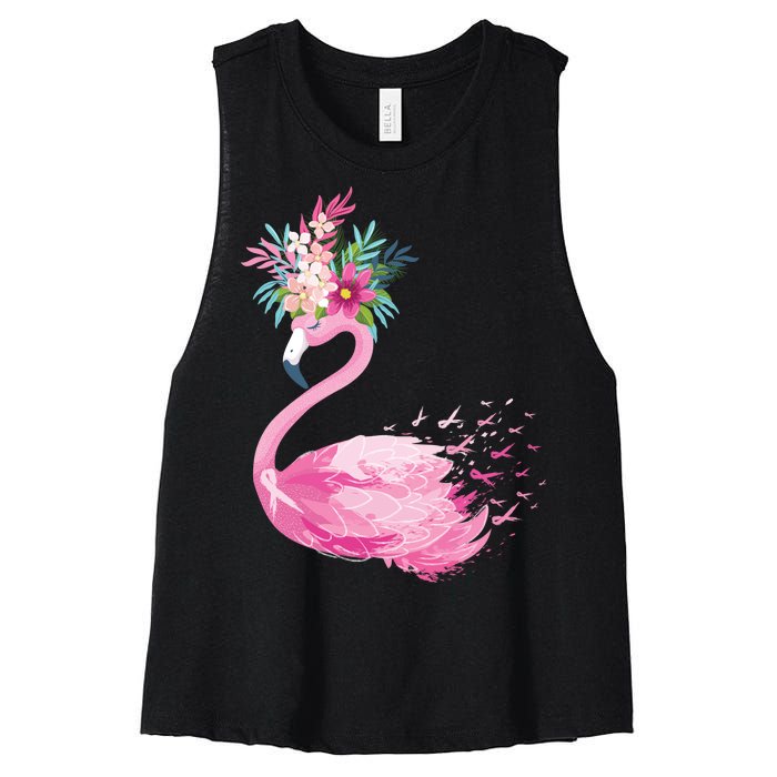 Breast Cancer Awareness Flamingo Floral Women's Racerback Cropped Tank