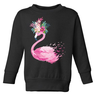 Breast Cancer Awareness Flamingo Floral Toddler Sweatshirt