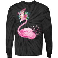 Breast Cancer Awareness Flamingo Floral Tie-Dye Long Sleeve Shirt