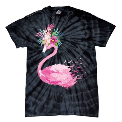 Breast Cancer Awareness Flamingo Floral Tie-Dye T-Shirt