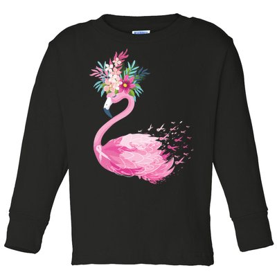 Breast Cancer Awareness Flamingo Floral Toddler Long Sleeve Shirt