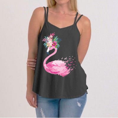 Breast Cancer Awareness Flamingo Floral Women's Strappy Tank