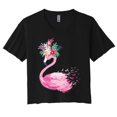 Breast Cancer Awareness Flamingo Floral Women's Crop Top Tee