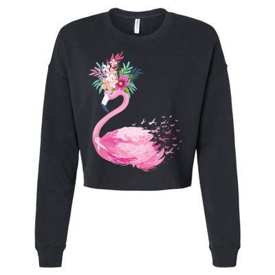 Breast Cancer Awareness Flamingo Floral Cropped Pullover Crew