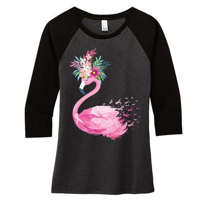 Breast Cancer Awareness Flamingo Floral Women's Tri-Blend 3/4-Sleeve Raglan Shirt