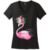 Breast Cancer Awareness Flamingo Floral Women's V-Neck T-Shirt