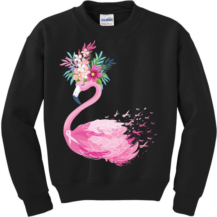 Breast Cancer Awareness Flamingo Floral Kids Sweatshirt