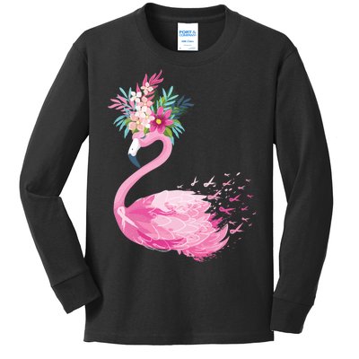 Breast Cancer Awareness Flamingo Floral Kids Long Sleeve Shirt