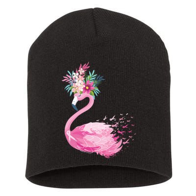 Breast Cancer Awareness Flamingo Floral Short Acrylic Beanie