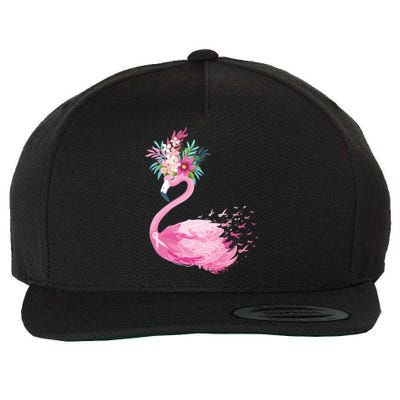 Breast Cancer Awareness Flamingo Floral Wool Snapback Cap