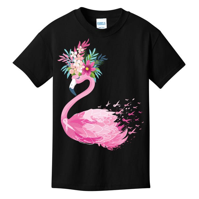 Breast Cancer Awareness Flamingo Floral Kids T-Shirt