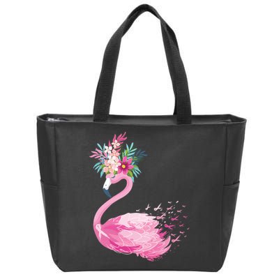 Breast Cancer Awareness Flamingo Floral Zip Tote Bag