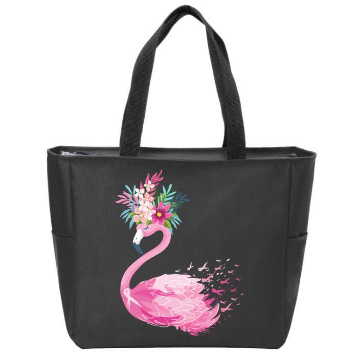 Breast Cancer Awareness Flamingo Floral Zip Tote Bag