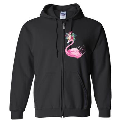 Breast Cancer Awareness Flamingo Floral Full Zip Hoodie