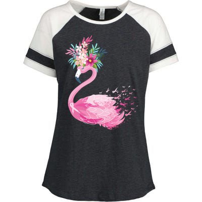 Breast Cancer Awareness Flamingo Floral Enza Ladies Jersey Colorblock Tee