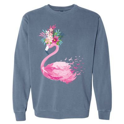 Breast Cancer Awareness Flamingo Floral Garment-Dyed Sweatshirt