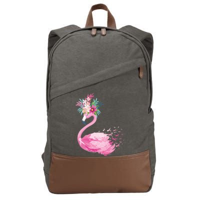 Breast Cancer Awareness Flamingo Floral Cotton Canvas Backpack