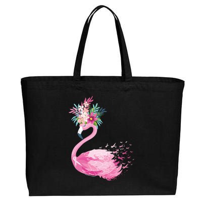 Breast Cancer Awareness Flamingo Floral Cotton Canvas Jumbo Tote