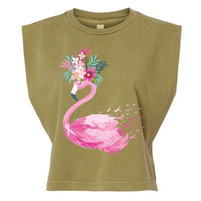 Breast Cancer Awareness Flamingo Floral Garment-Dyed Women's Muscle Tee