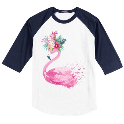 Breast Cancer Awareness Flamingo Floral Baseball Sleeve Shirt