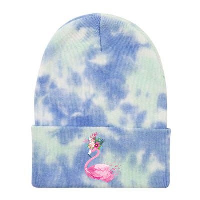 Breast Cancer Awareness Flamingo Floral Tie Dye 12in Knit Beanie