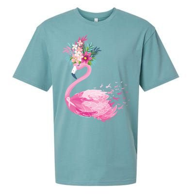 Breast Cancer Awareness Flamingo Floral Sueded Cloud Jersey T-Shirt