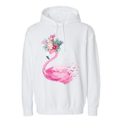 Breast Cancer Awareness Flamingo Floral Garment-Dyed Fleece Hoodie