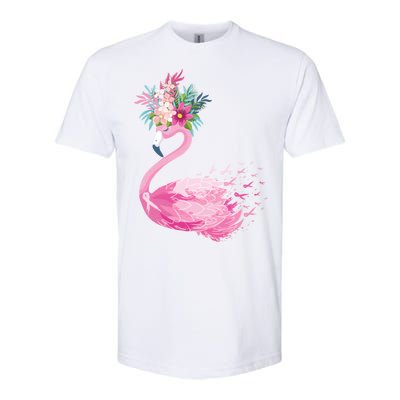 Breast Cancer Awareness Flamingo Floral Softstyle CVC T-Shirt