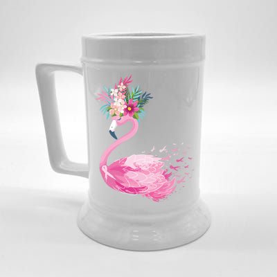 Breast Cancer Awareness Flamingo Floral Beer Stein