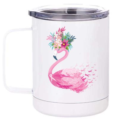 Breast Cancer Awareness Flamingo Floral 12 oz Stainless Steel Tumbler Cup