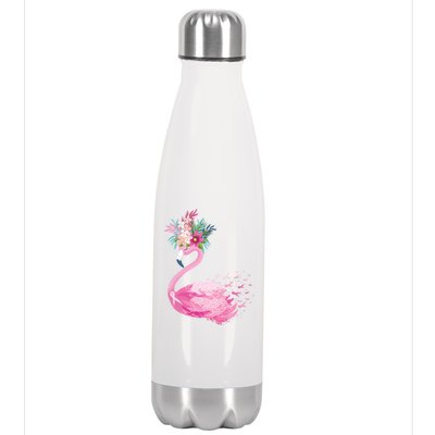 Breast Cancer Awareness Flamingo Floral Stainless Steel Insulated Water Bottle