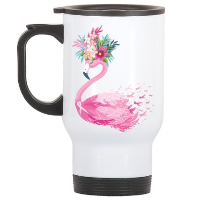 Breast Cancer Awareness Flamingo Floral Stainless Steel Travel Mug