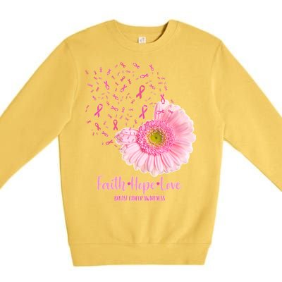 Breast Cancer Awareness Flowers Ribbons Premium Crewneck Sweatshirt