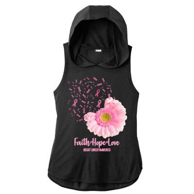 Breast Cancer Awareness Flowers Ribbons Ladies PosiCharge Tri-Blend Wicking Draft Hoodie Tank