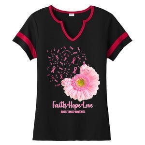 Breast Cancer Awareness Flowers Ribbons Ladies Halftime Notch Neck Tee