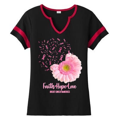 Breast Cancer Awareness Flowers Ribbons Ladies Halftime Notch Neck Tee