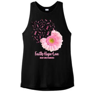 Breast Cancer Awareness Flowers Ribbons Ladies PosiCharge Tri-Blend Wicking Tank