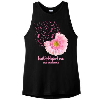 Breast Cancer Awareness Flowers Ribbons Ladies PosiCharge Tri-Blend Wicking Tank