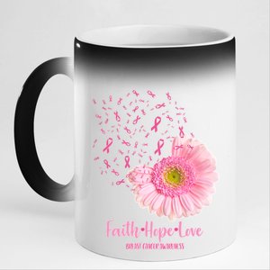 Breast Cancer Awareness Flowers Ribbons 11oz Black Color Changing Mug