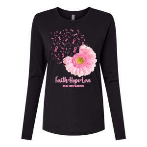 Breast Cancer Awareness Flowers Ribbons Womens Cotton Relaxed Long Sleeve T-Shirt