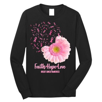 Breast Cancer Awareness Flowers Ribbons Long Sleeve Shirt