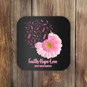 Breast Cancer Awareness Flowers Ribbons Coaster