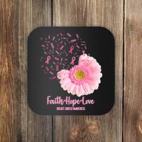 Breast Cancer Awareness Flowers Ribbons Coaster