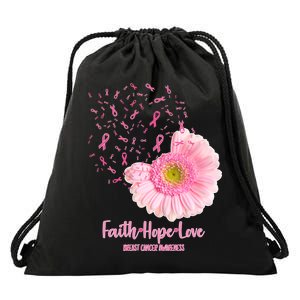 Breast Cancer Awareness Flowers Ribbons Drawstring Bag