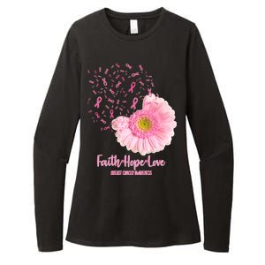 Breast Cancer Awareness Flowers Ribbons Womens CVC Long Sleeve Shirt