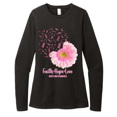 Breast Cancer Awareness Flowers Ribbons Womens CVC Long Sleeve Shirt