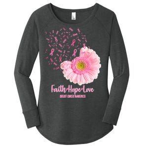 Breast Cancer Awareness Flowers Ribbons Women's Perfect Tri Tunic Long Sleeve Shirt